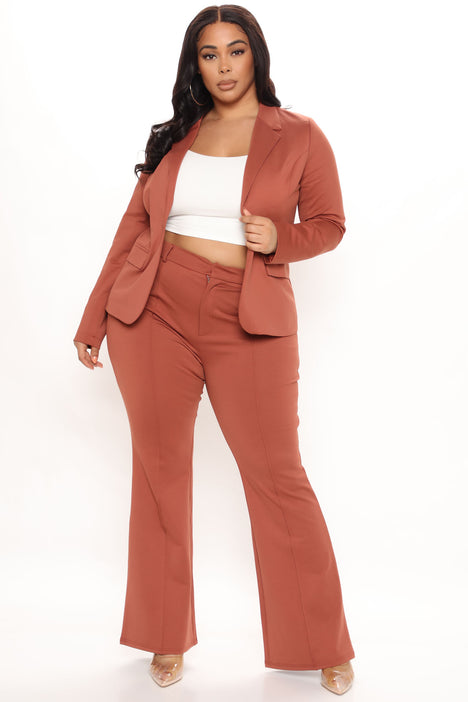 Business Per Usual Blazer Pant Set Cognac Fashion Nova