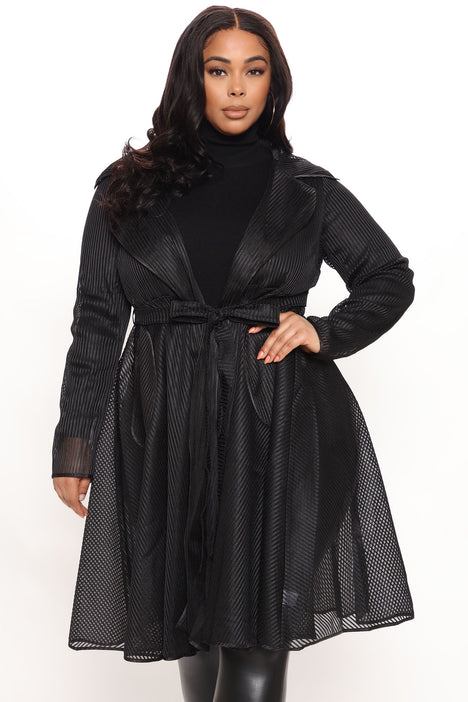 Hidden Secrets Mesh Trench Coat Black