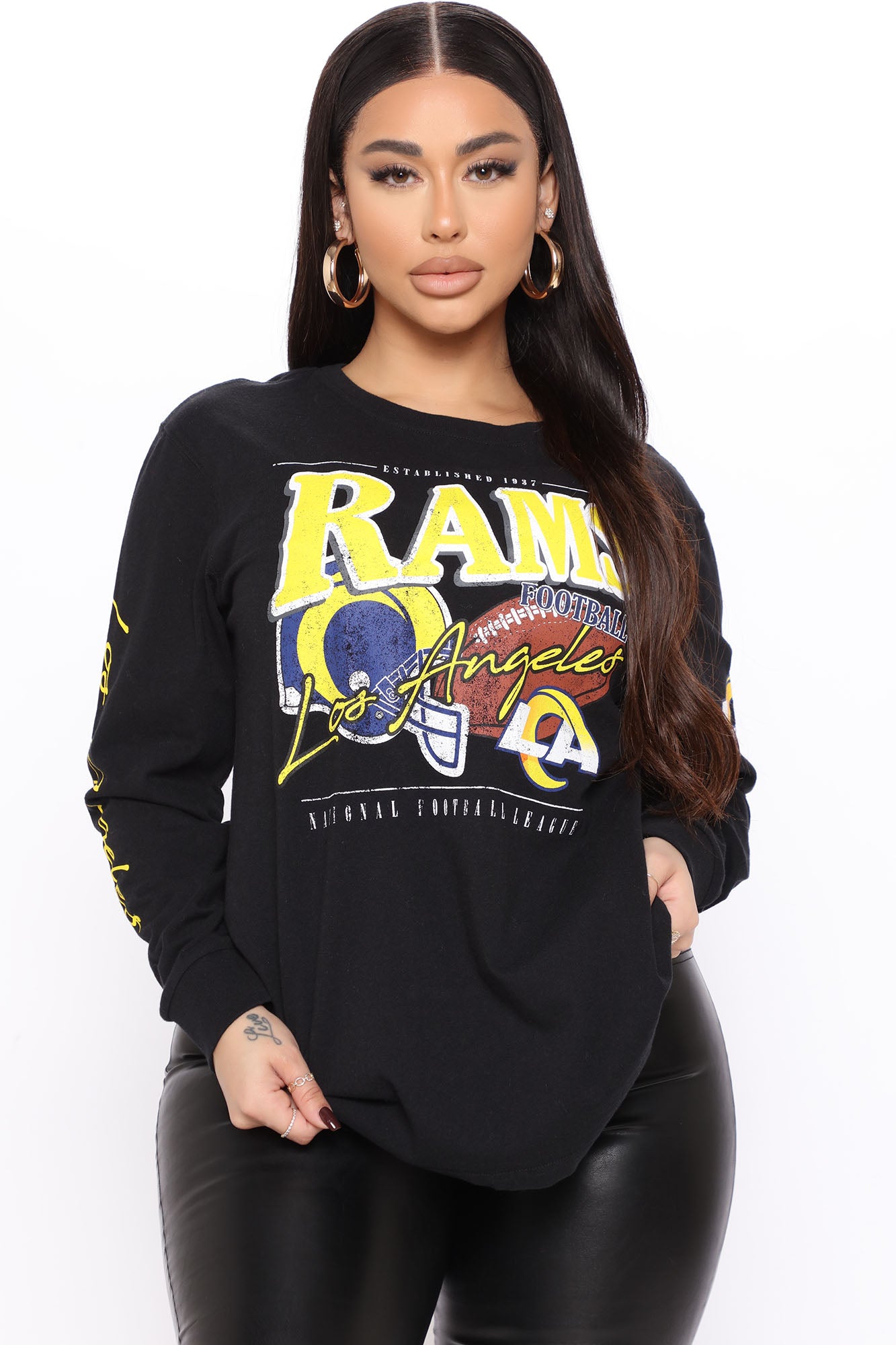 Los Angeles Rams Fanatics Branded Women's Go For It Notch Neck Waffle Knit  Long Sleeve T-Shirt - Tan