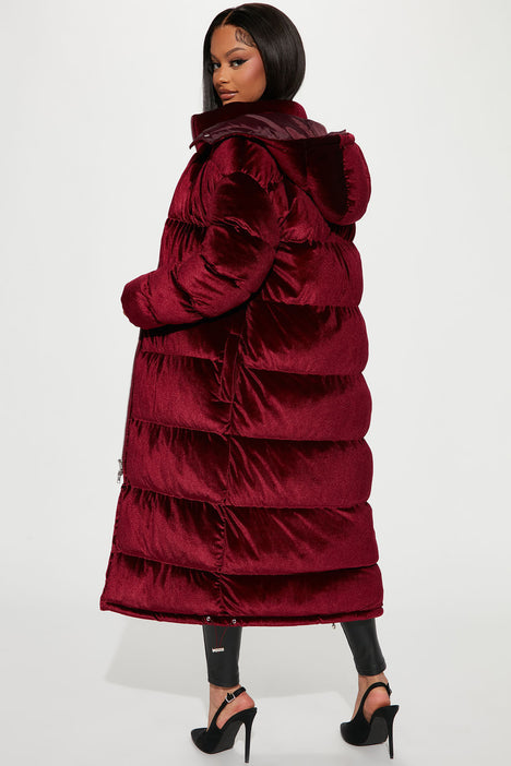 Long velvet cheap puffer jacket