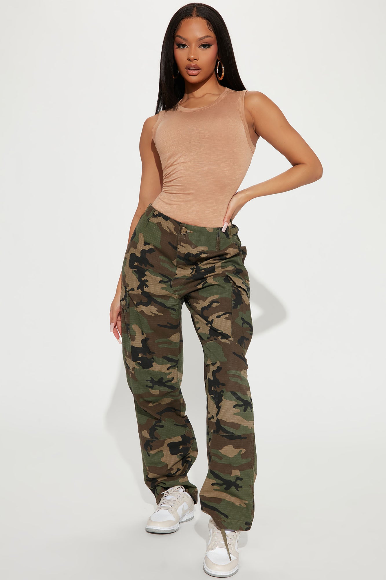 Camo Flap Pockets Cargo Pants Loose Fit High Waist Straight - Temu