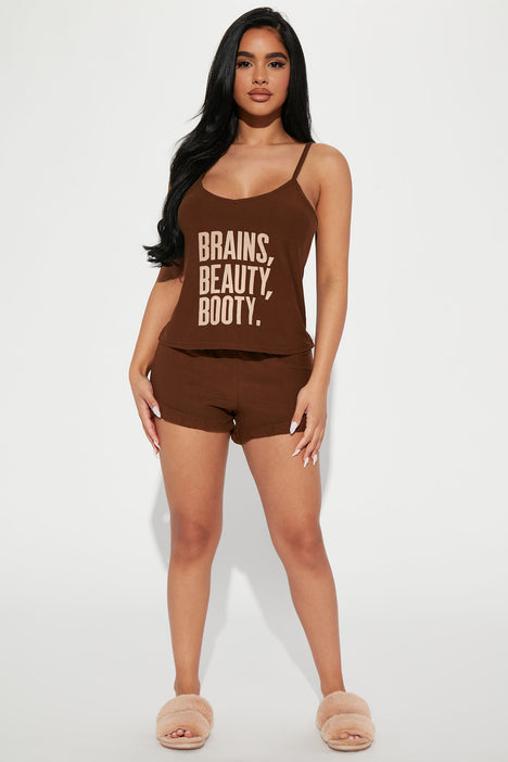 Brain Beauty And Booty PJ Short Set Brown
