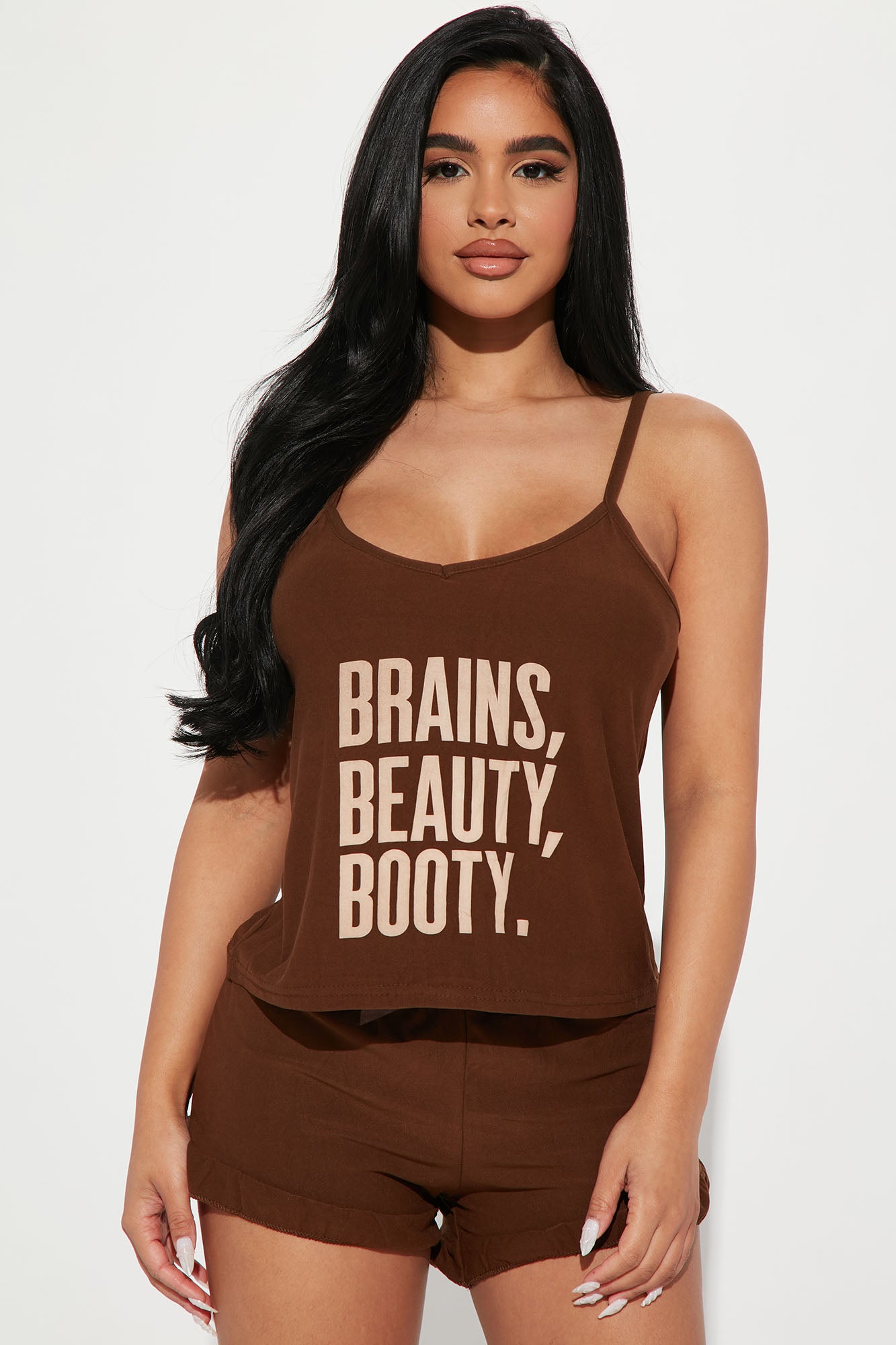 Brain Beauty And Booty PJ Short Set Brown