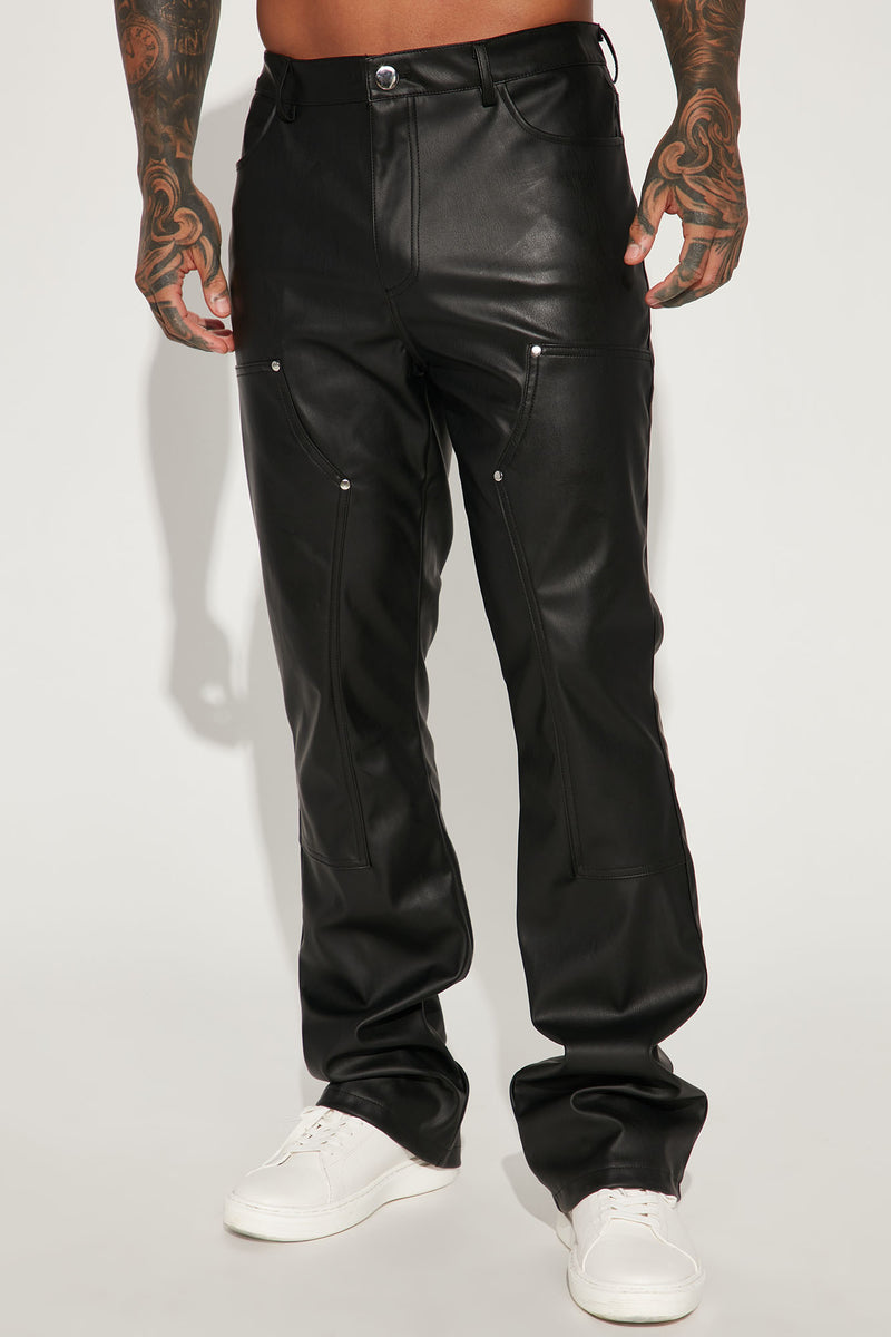Elliot Stacked Slim Flared PU Pants - Black | Fashion Nova, Mens Pants ...