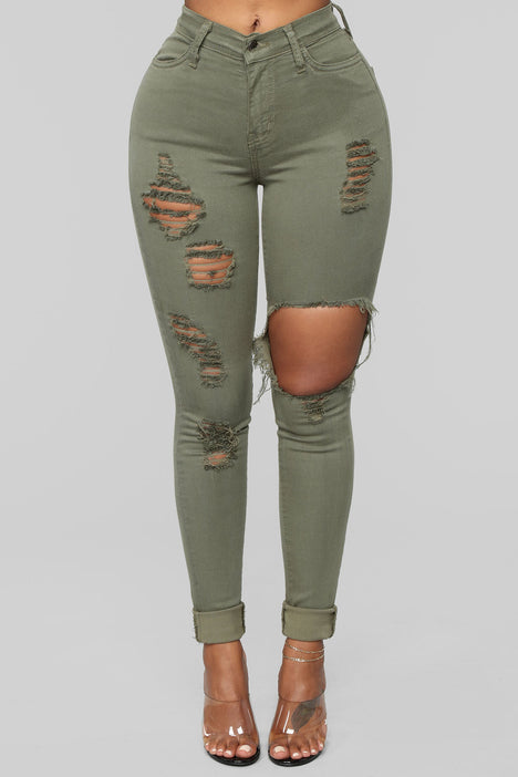 Olive 2025 ripped jeans