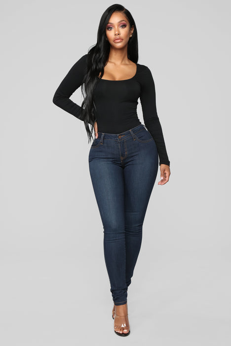 Classic Mid Rise Skinny Jeans - Dark Denim, Fashion Nova, Jeans