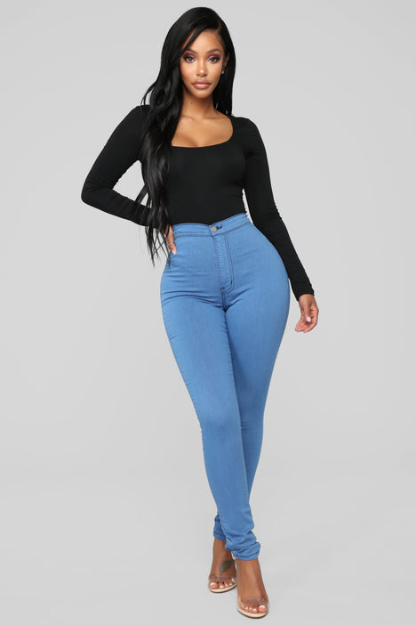 Super High Waist Denim Skinnies - Medium Blue, Fashion Nova, Jeans