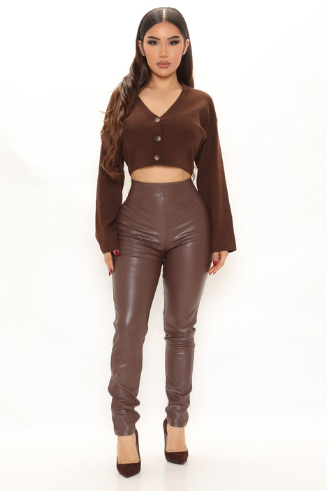 Lets Rewind Faux Leather Leggings - Chocolate
