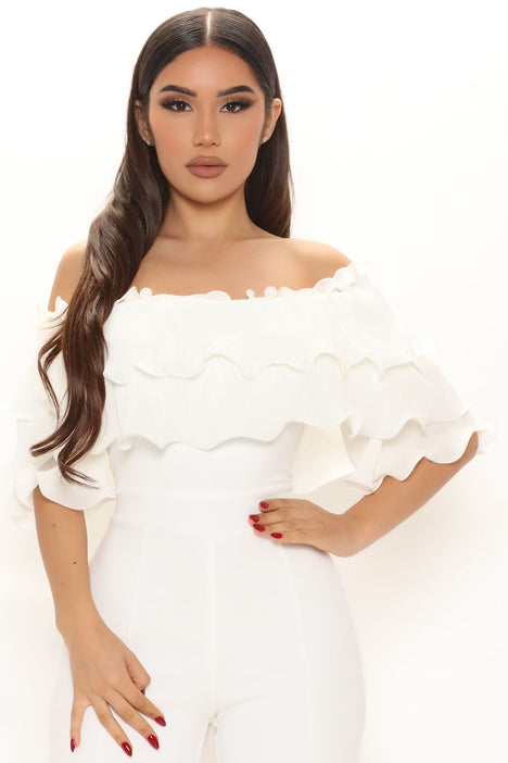 Let s Fiesta Ruffle Jumpsuit White