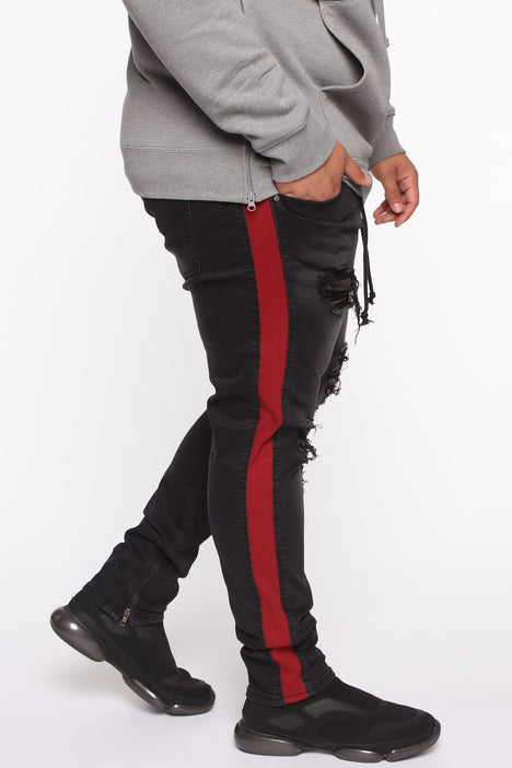 Red stripe black jeans store