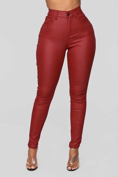 Fashion nova red best sale leather pants