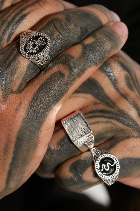 Cool Like That Ring Set Silver Black Fashion Nova Mens