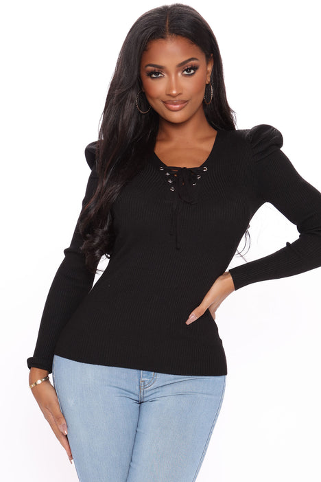 Gianna Lace Up Sweater Black Fashion Nova Sweaters Fashion Nova