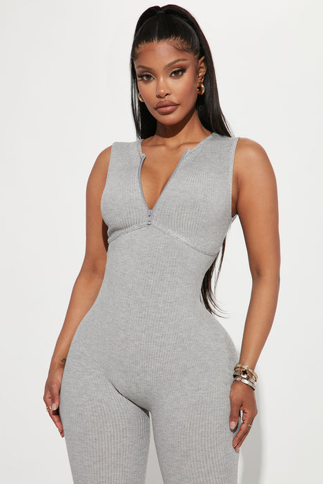 Adriana Ribbed Jumpsuit Grey