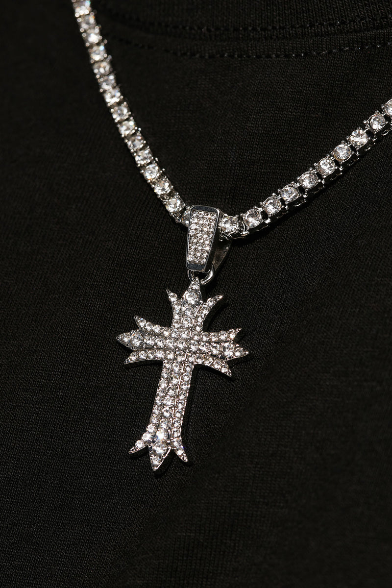 Iced Out Cross Pendant Chain Necklace - Silver | Fashion Nova, Mens ...