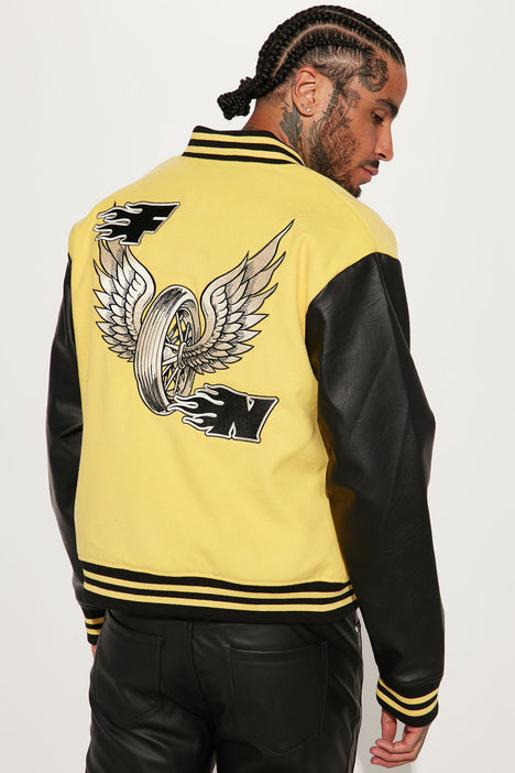 Biker Faux Leather Varsity Jacket - Yellow/combo, Fashion Nova, Mens  Jackets