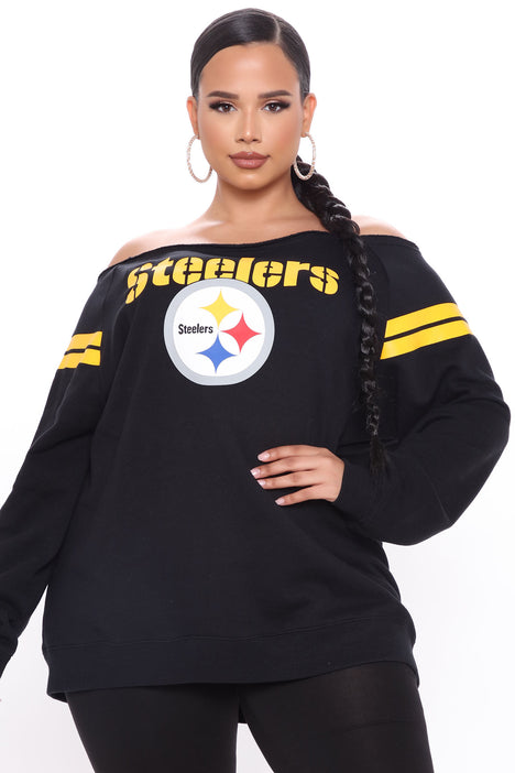 NFL Game Ball Steelers Off Shoulder Sweatshirt Black