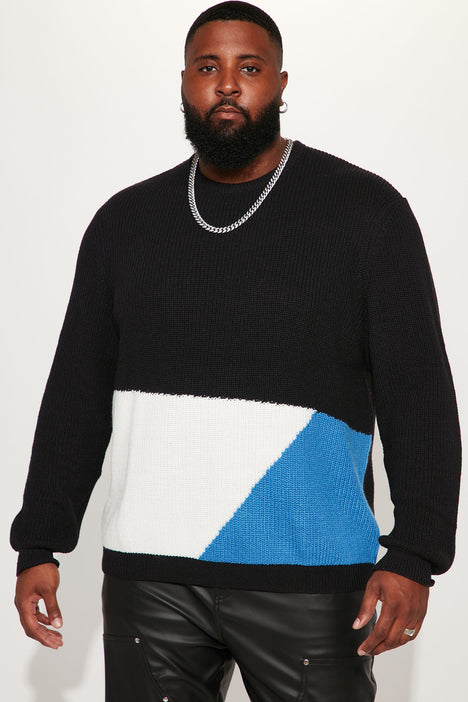 Tri Colorblock Sweater Black Blue Fashion Nova Mens Sweaters
