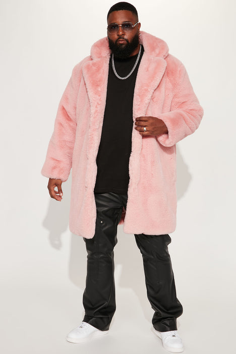 Men's Long Dual-Tone Faux Fur Coat - NYC Jackets