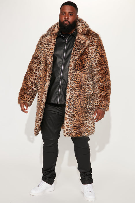 Mens leopard cheap print fur coat