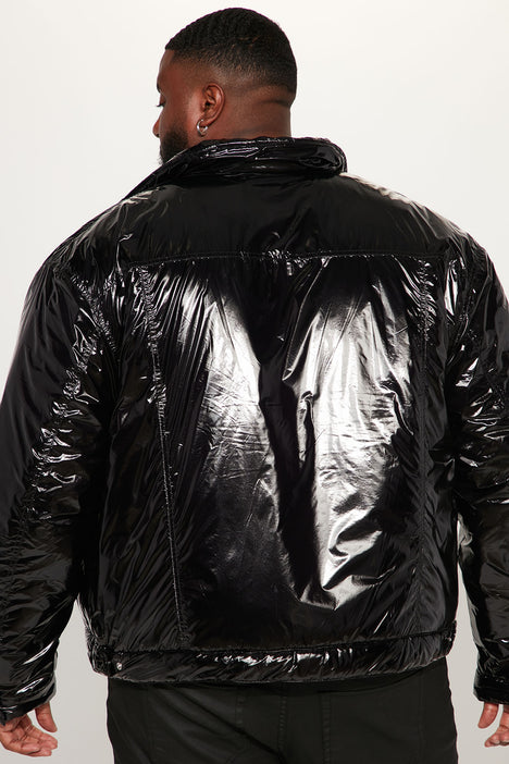 Mens shiny black jacket sale