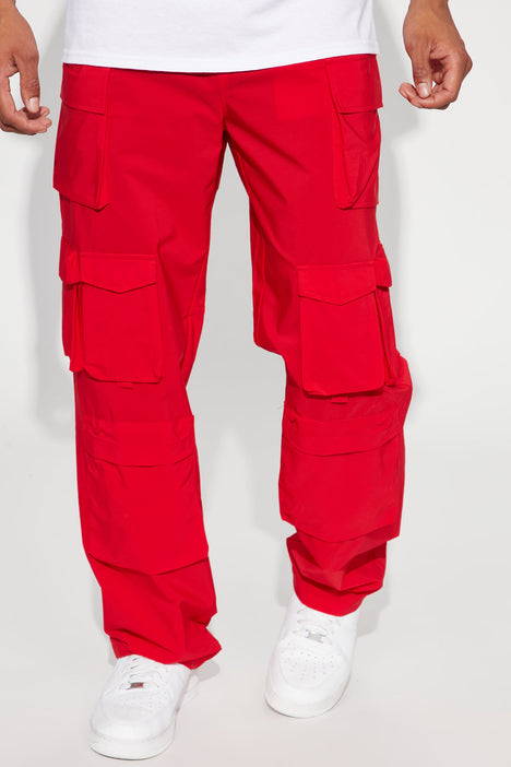 Bright red cargo pants sales