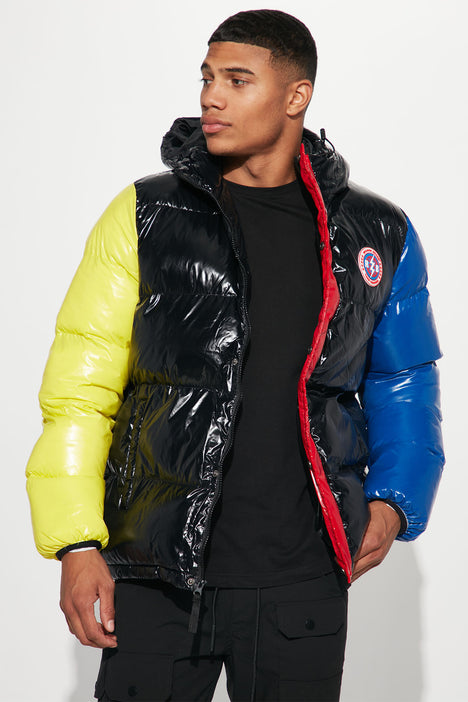 Multi coloured puffer jacket online