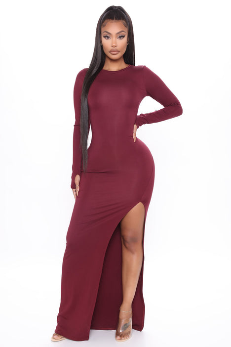 Fashion nova best sale burgundy maxi dress