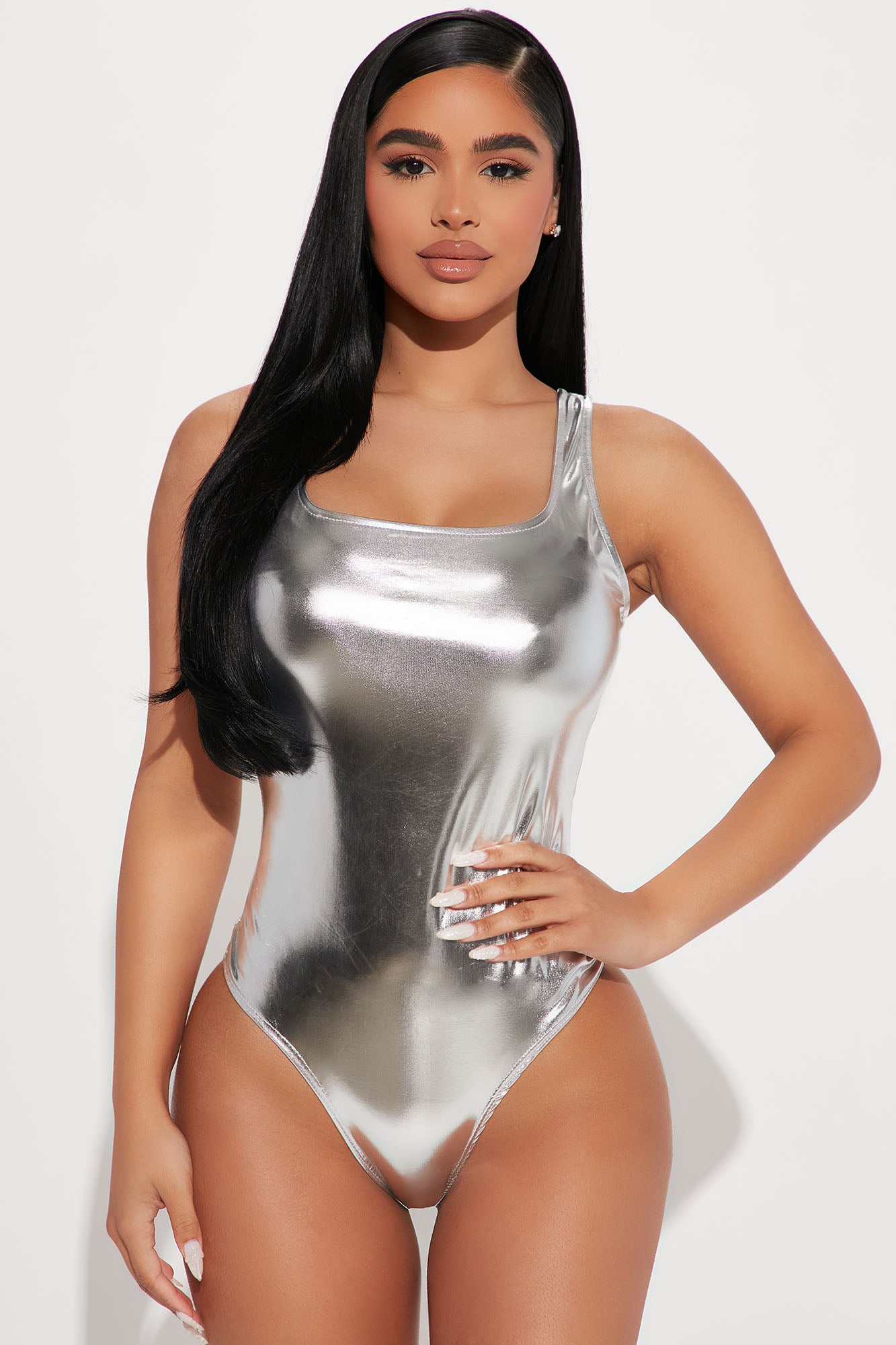 Silver bodysuit outfit top