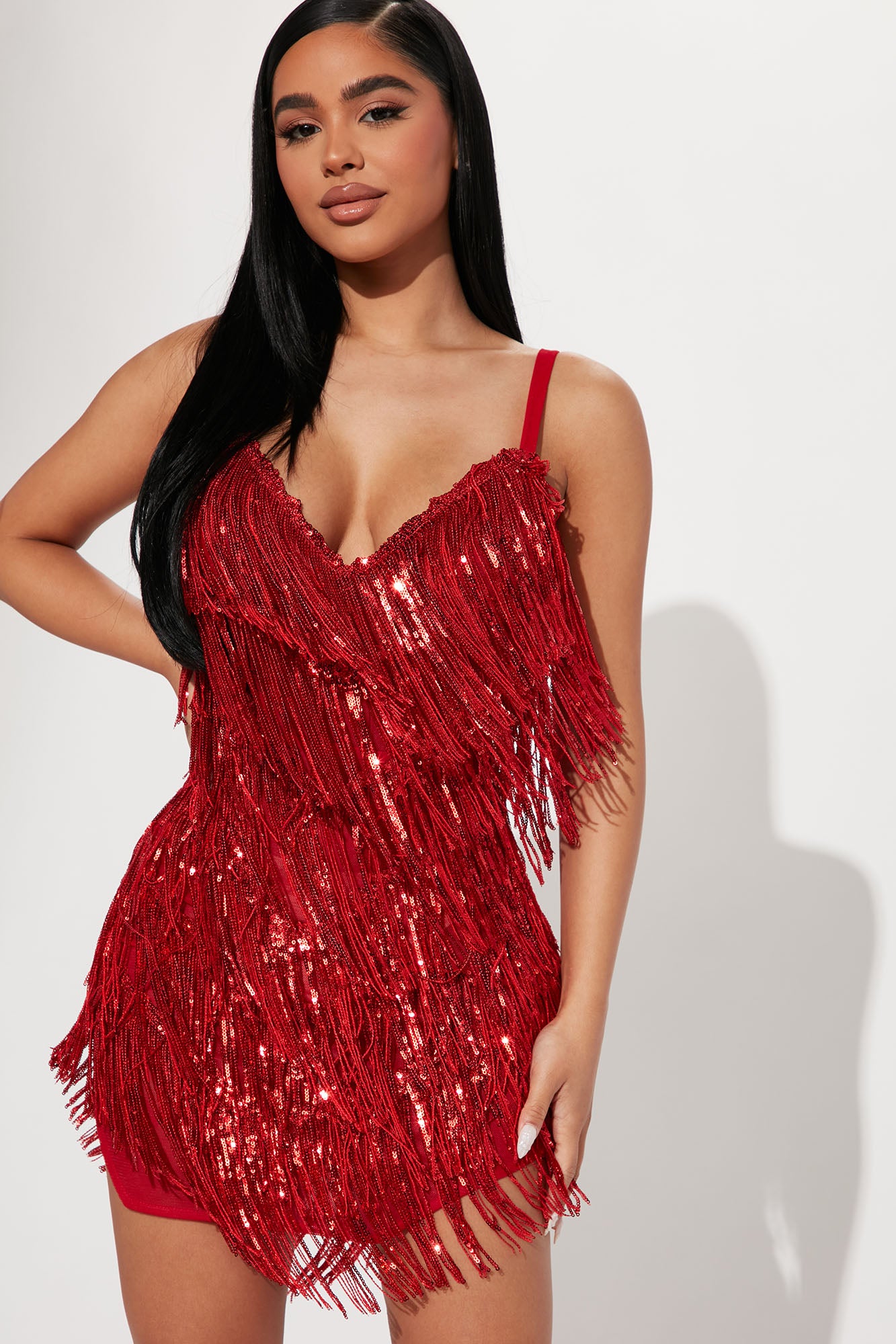 Selena Sequin Fringe Mini Dress - Red, Fashion Nova, Dresses