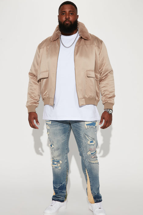Faux Fur Collar Aviator Bomber Jacket Taupe Fashion Nova Mens