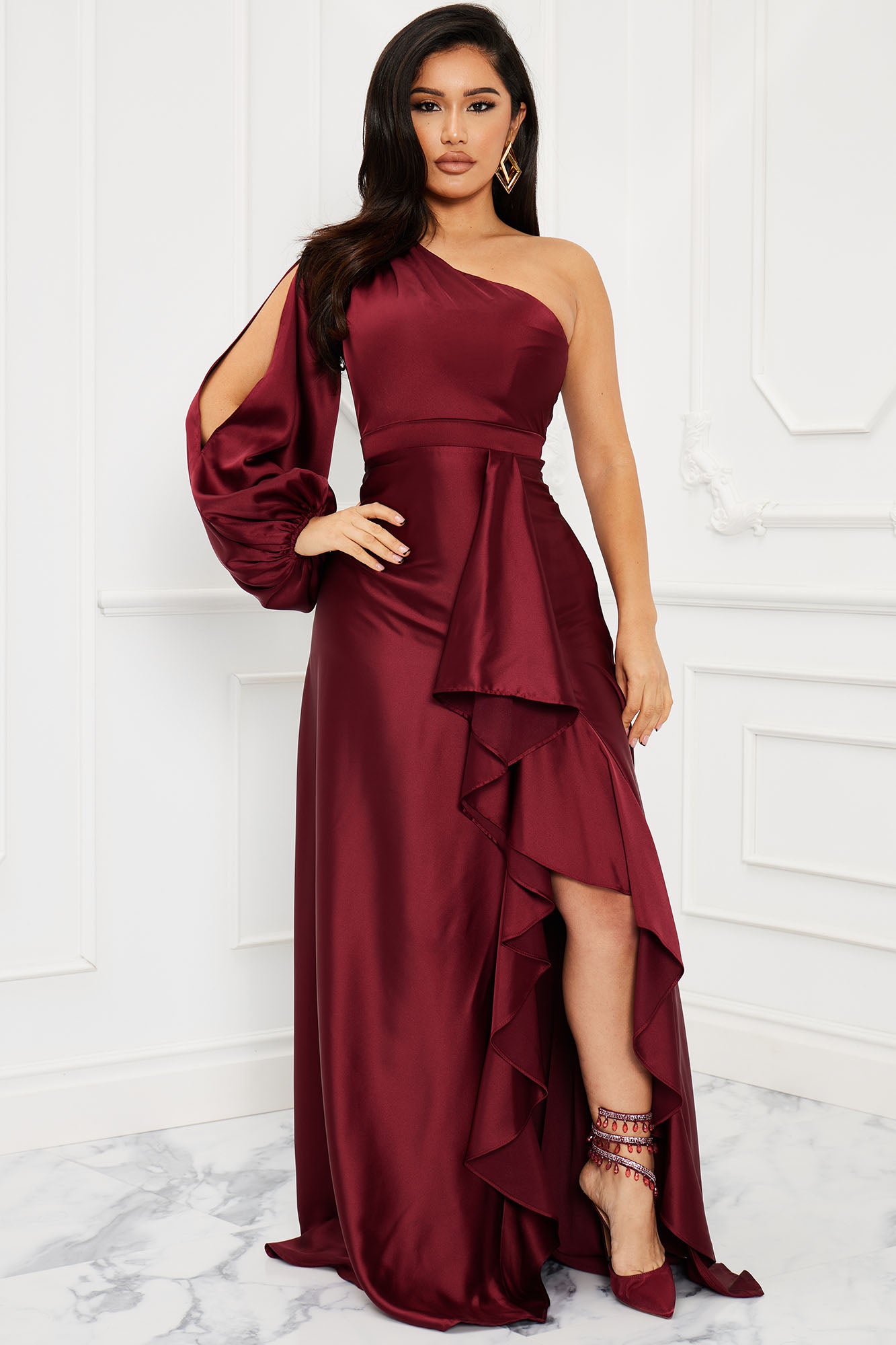 Air of romance burgundy maxi dress sale