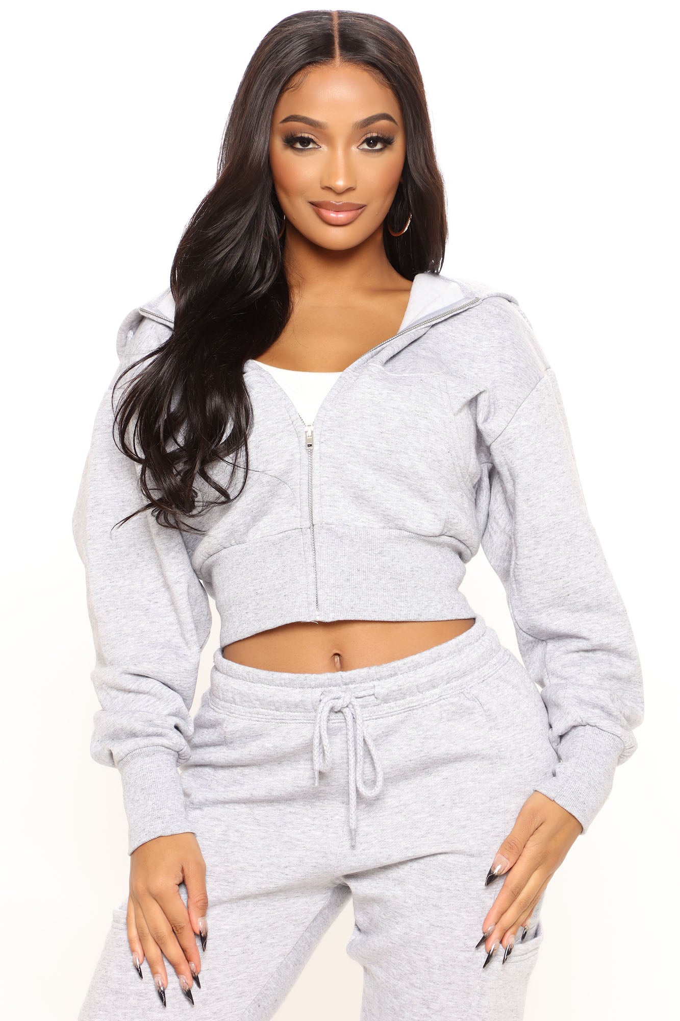 Grey cropped zip up hoodie store