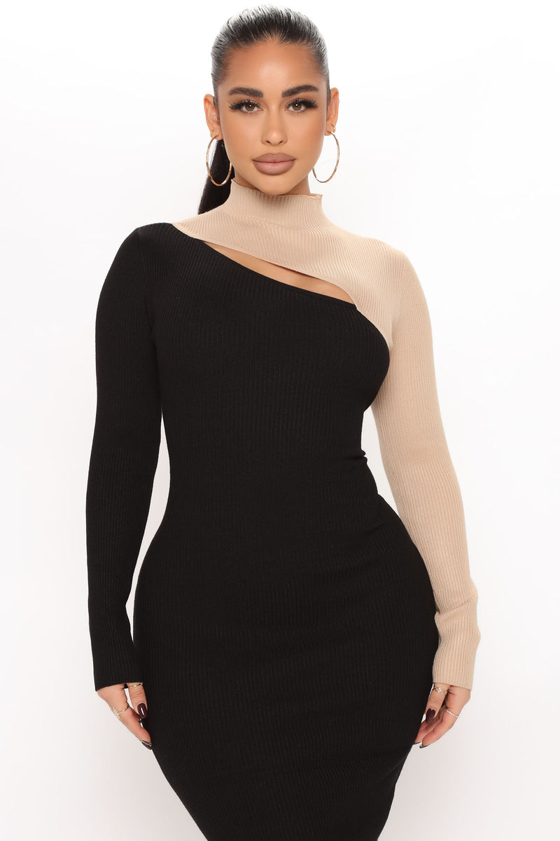 Fall Fixation Sweater Midi Dress - Black/combo | Fashion Nova, Dresses ...