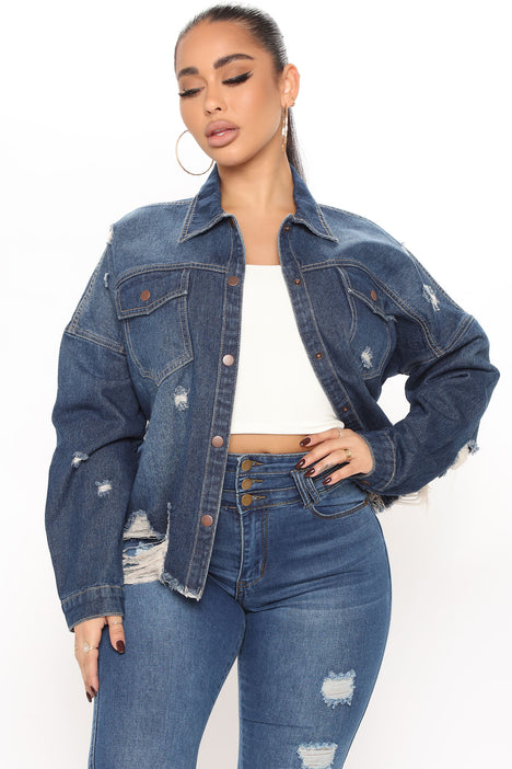 Options Are Open Distressed Denim Jacket Dark Wash