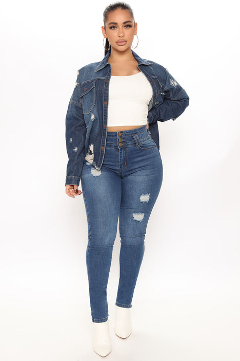 Fashion nova distressed denim jacket online