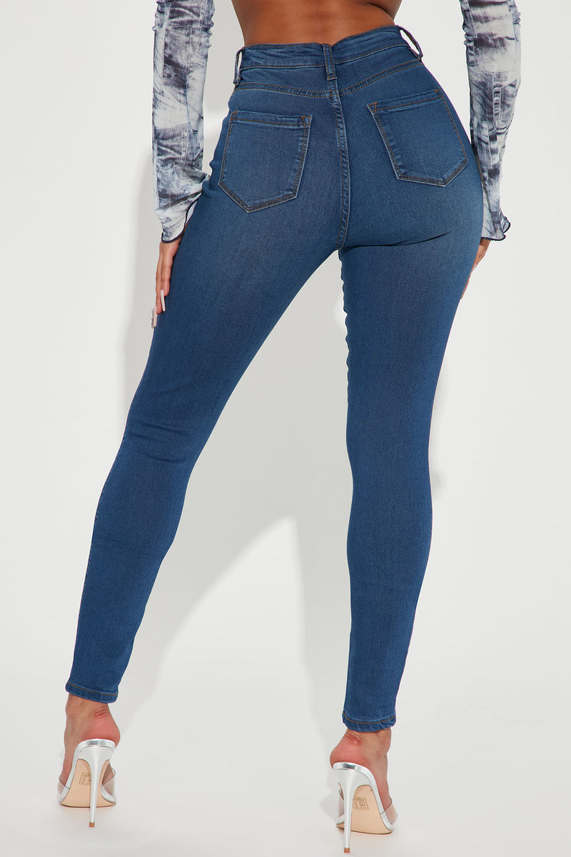 Classic High Waist Knee Slit Skinny Jeans - Dark Wash | Fashion Nova ...