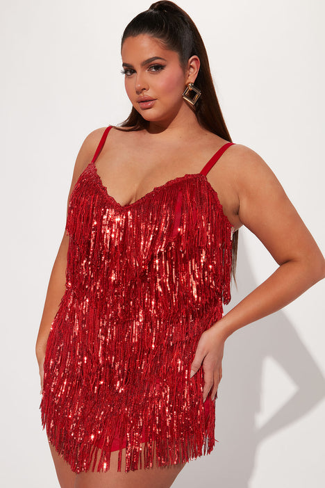 Selena Sequin Fringe Mini Dress Red Fashion Nova Dresses