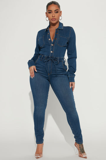 Perfect Vibe Ribbed Jumpsuit - Blue