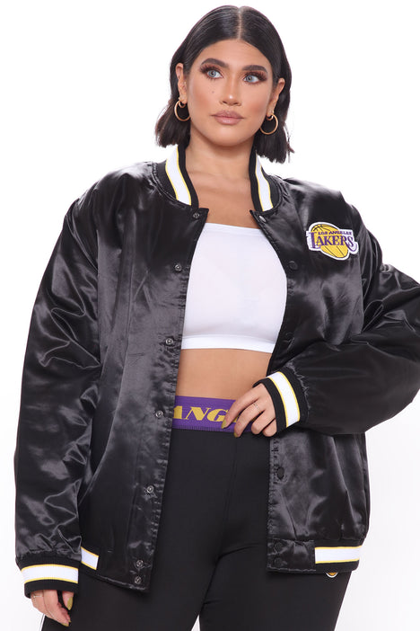 Women's NBA Slam Dunk Lakers Bomber Jacket in Black Size 2x by Fashion Nova