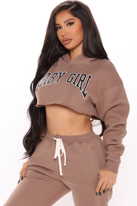 Baby Girl Cropped Hoodie Taupe