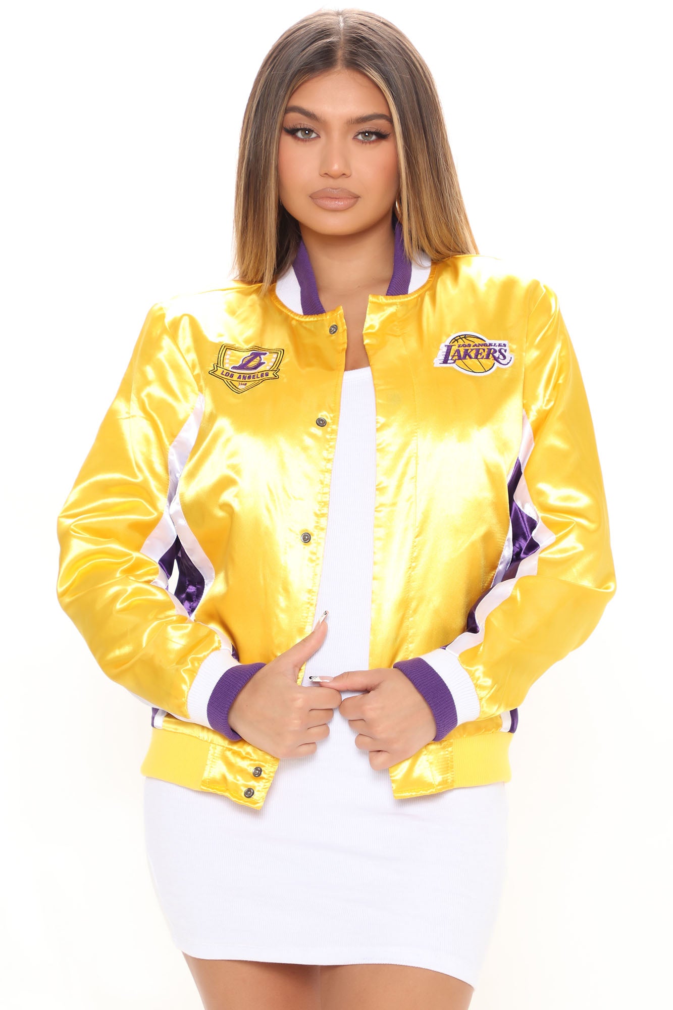 NBA OG Lakers Satin Bomber Jacket - Yellow/combo