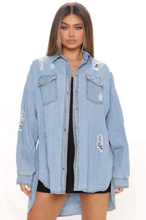 Never In Distress Denim Shirt Medium Blue Wash