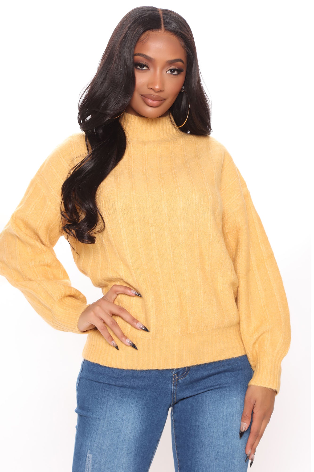 Mustard mock sales neck sweater
