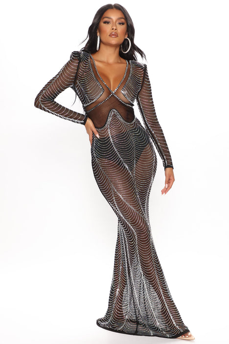 Fashion nova black sheer dress sale