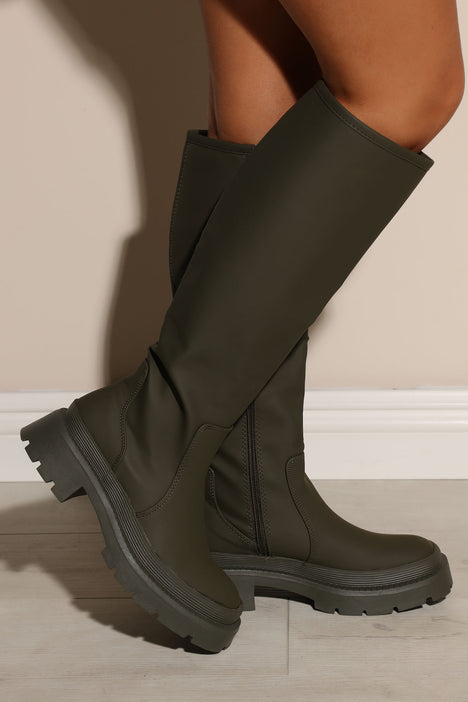 Olive green flat boots top
