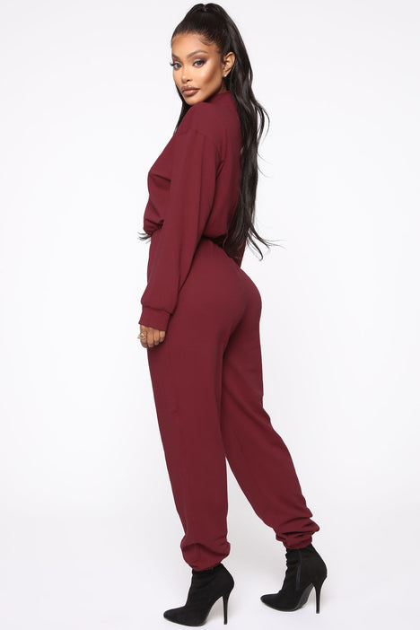 Fashion nova hot sale burgundy jumpsuit