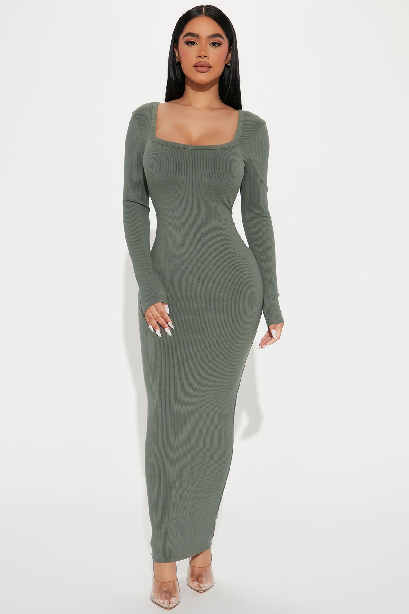 Selena Snatched Maxi Dress Olive 2