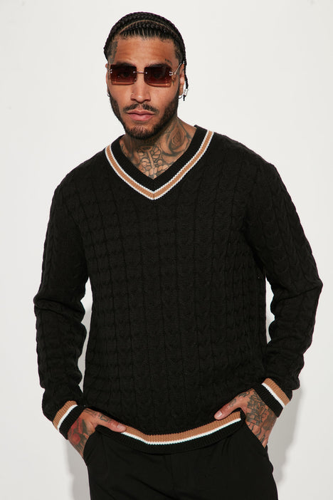 Black cable knit jumper mens online