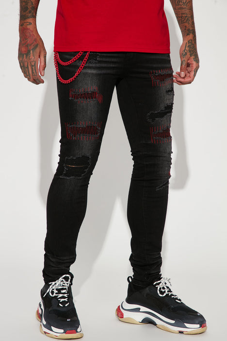 I'm On one Stacked Skinny Jeans - Black Wash